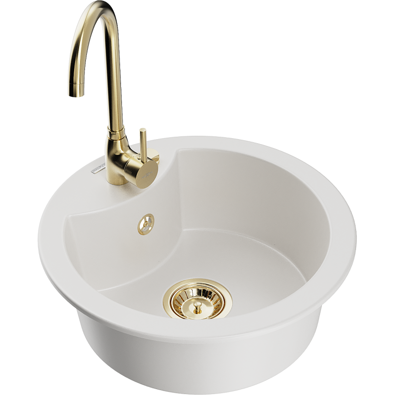 Mexen Diego 1-bowl granite sink with Telma kitchen faucet, white - 6512-20-670200-50