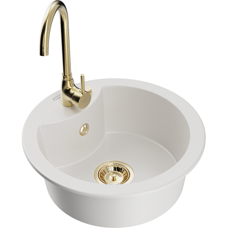 Mexen Diego single-bowl granite sink with Telma kitchen tap, white - 6512-20-670200-50