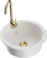 Mexen Diego 1-bowl granite sink with Telma kitchen faucet, white - 6512-20-670200-50