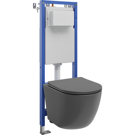 Mexen Lena WC Concealed Set Narrow Frame, Corner Tex W with WC Bowl and Soft-Close Seat, Dark Gray Matte - 610530224071