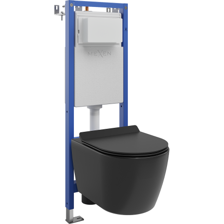 Mexen Carmen WC Concealed Cistern Set Narrow Frame, Corner Tex W with Toilet Bowl and Soft-Close Seat, Black Matte