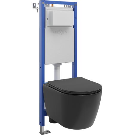 Mexen Carmen concealed WC set, narrow corner frame Tex W with WC bowl and soft-close seat, matte black - 610530881085