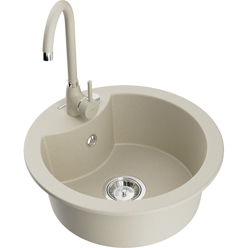 Mexen Diego 1-compartment granite sink with kitchen mixer tap Telma, Beige - 6512-69-670200-69