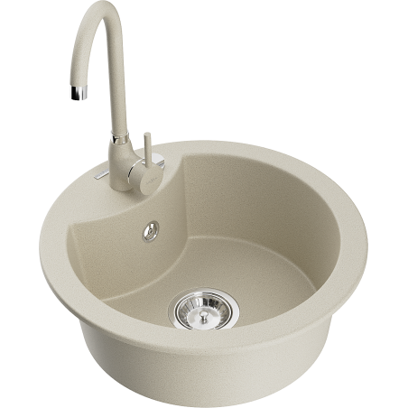 Mexen Diego 1-bowl granite sink with Telma kitchen faucet, beige - 6512-69-670200-69
