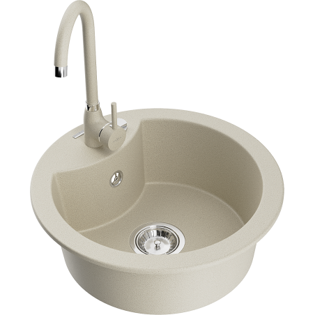 Mexen Diego single-bowl granite kitchen sink with Telma tap, beige - 6512-69-670200-69