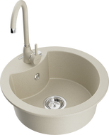 Mexen Diego 1-bowl granite sink with Telma kitchen faucet, beige - 6512-69-670200-69