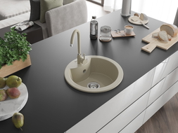 Mexen Diego 1-bowl granite sink with Telma kitchen faucet, beige - 6512-69-670200-69