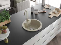 Mexen Diego single-bowl granite kitchen sink with Telma tap, beige - 6512-69-670200-69
