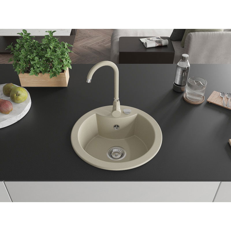 Mexen Diego single-bowl granite kitchen sink with Telma tap, beige - 6512-69-670200-69