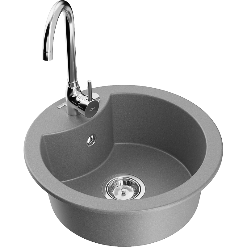 Mexen Diego single-bowl granite sink with Telma kitchen tap, grey - 6512-71-670200-00