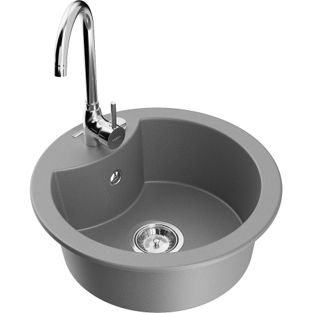 Mexen Diego 1-compartment granite sink with Telma kitchen faucet, gray - 6512-71-670200-00