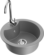 Mexen Diego 1-compartment granite sink with kitchen mixer tap Telma, Grey - 6512-71-670200-00