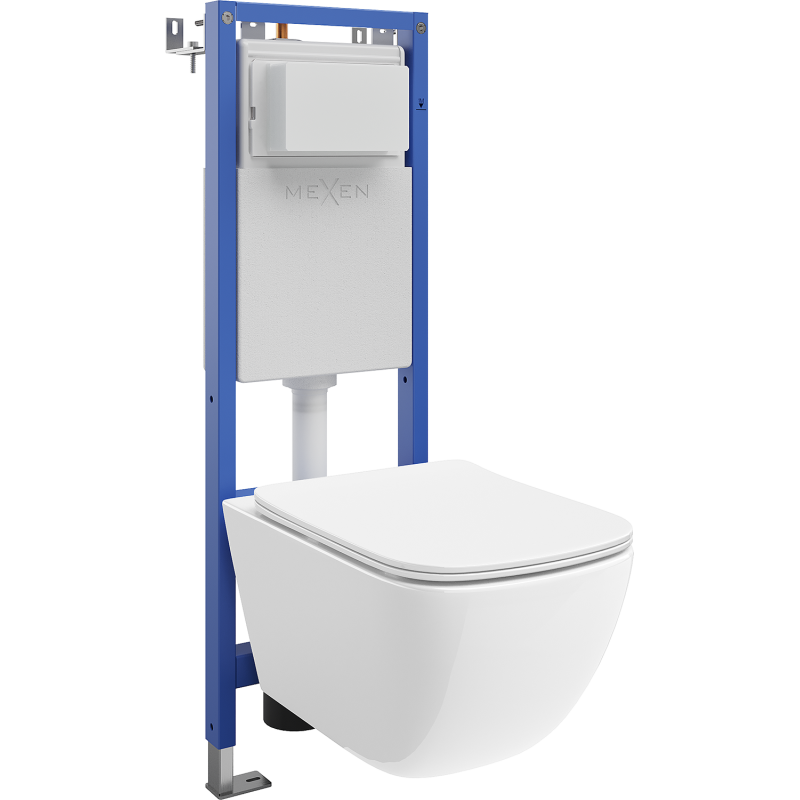 Mexen Timo WC Concealed Set, Narrow Corner Frame Tex W with Tornado Toilet Bowl and Soft-Close Seat, White - 610530650200T