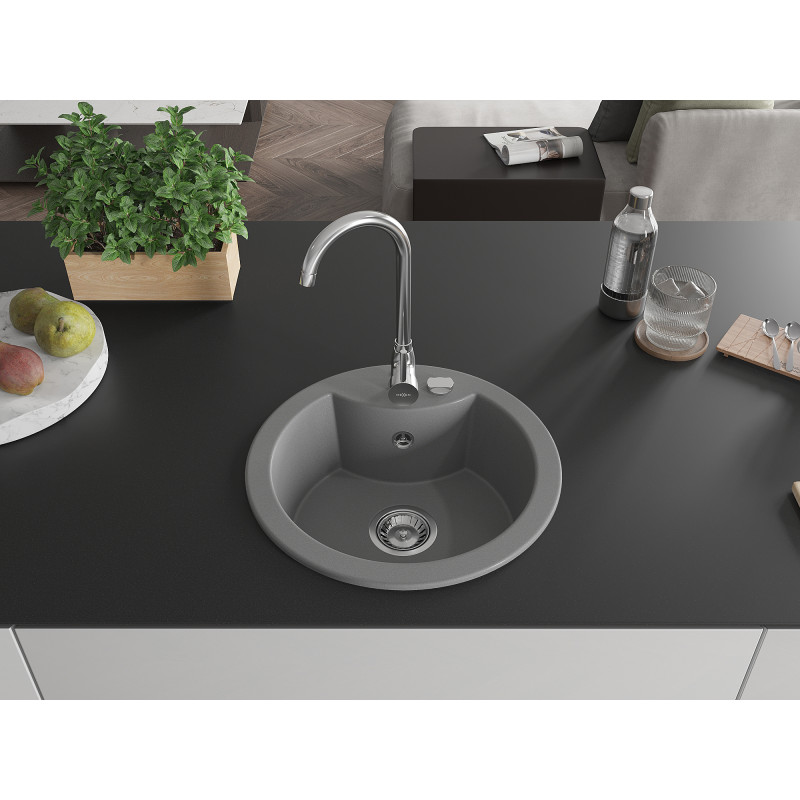 Mexen Diego 1-compartment granite sink with Telma kitchen faucet, gray - 6512-71-670200-00