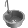 Mexen Diego granite kitchen sink 1-bowl with Telma kitchen faucet, gray - 6512-71-670200-71