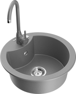 Mexen Diego 1-compartment granite sink with kitchen mixer tap Telma, Grey - 6512-71-670200-71