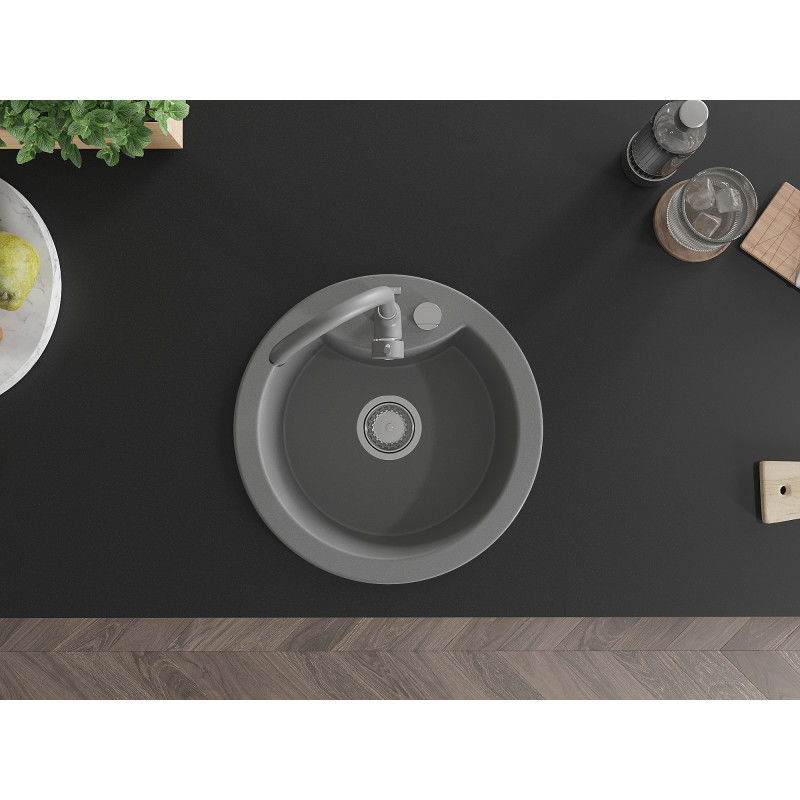 Mexen Diego 1-bowl granite sink with Telma kitchen tap, grey - 6512-71-670200-71