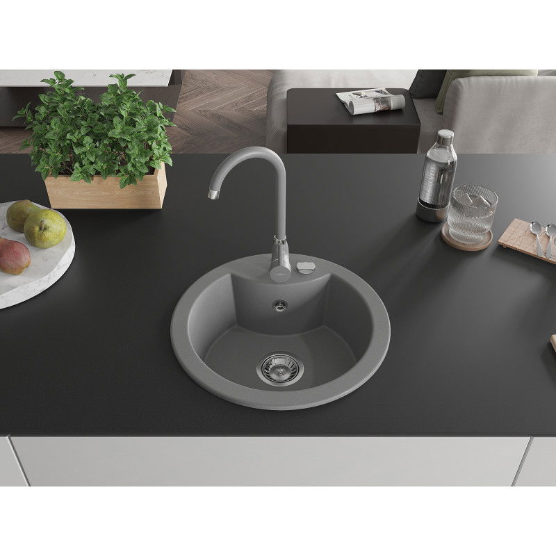 Mexen Diego 1-bowl granite sink with Telma kitchen tap, grey - 6512-71-670200-71