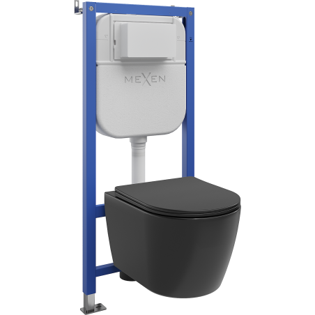 Mexen Carmen WC Concealed Set with Pneumatic Frame Tex Air E with Toilet Bowl and Soft-Close Seat, Matte Black - 610930881085A