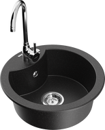 Mexen Diego 1-compartment granite sink with kitchen mixer tap Telma, Black/Silver - 6512-73-670200-00