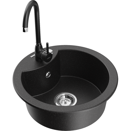 Mexen Diego 1-bowl granite sink with Telma kitchen tap, black/silver - 6512-73-670200-70