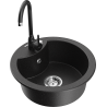 Mexen Diego 1-compartment granite sink with kitchen mixer tap Telma, Black/Silver - 6512-73-670200-70