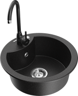 Mexen Diego 1-bowl granite sink with Telma kitchen tap, black/silver - 6512-73-670200-70