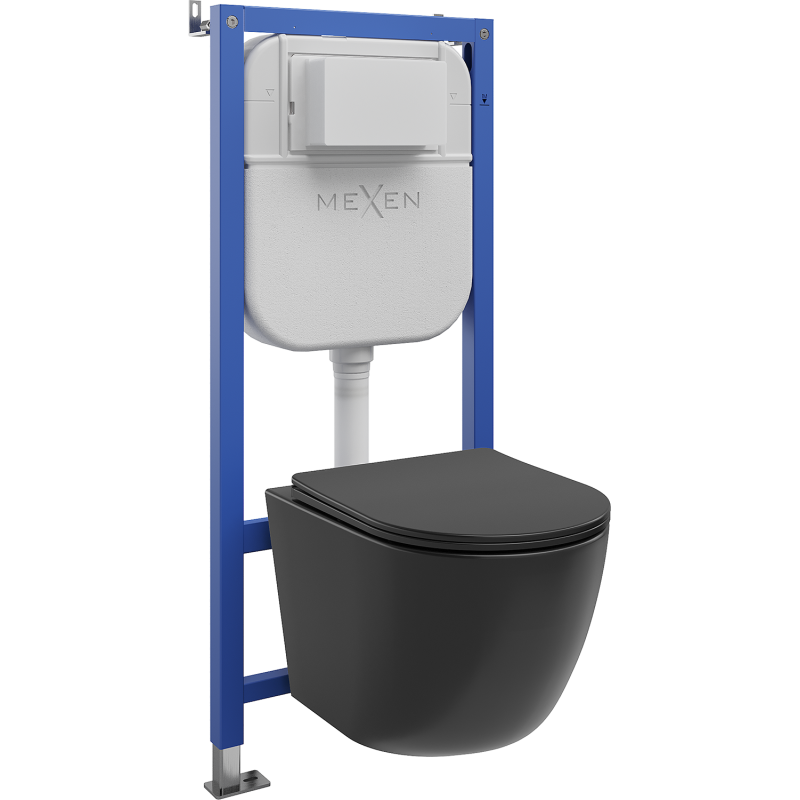 Mexen Lena WC Concealed Set with Pneumatic Frame Tex Air E with Tornado WC Bowl and Soft-close Seat, Matte Black