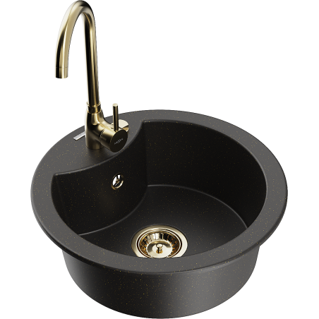 Mexen Diego single-bowl granite sink with Telma kitchen tap, black/gold - 6512-75-670200-50