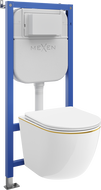 Mexen Lena WC Concealed Cistern Pneumatic Frame Set Tex Air E with WC Bowl and Soft-Close Seat, White/Gold - 610930224005A