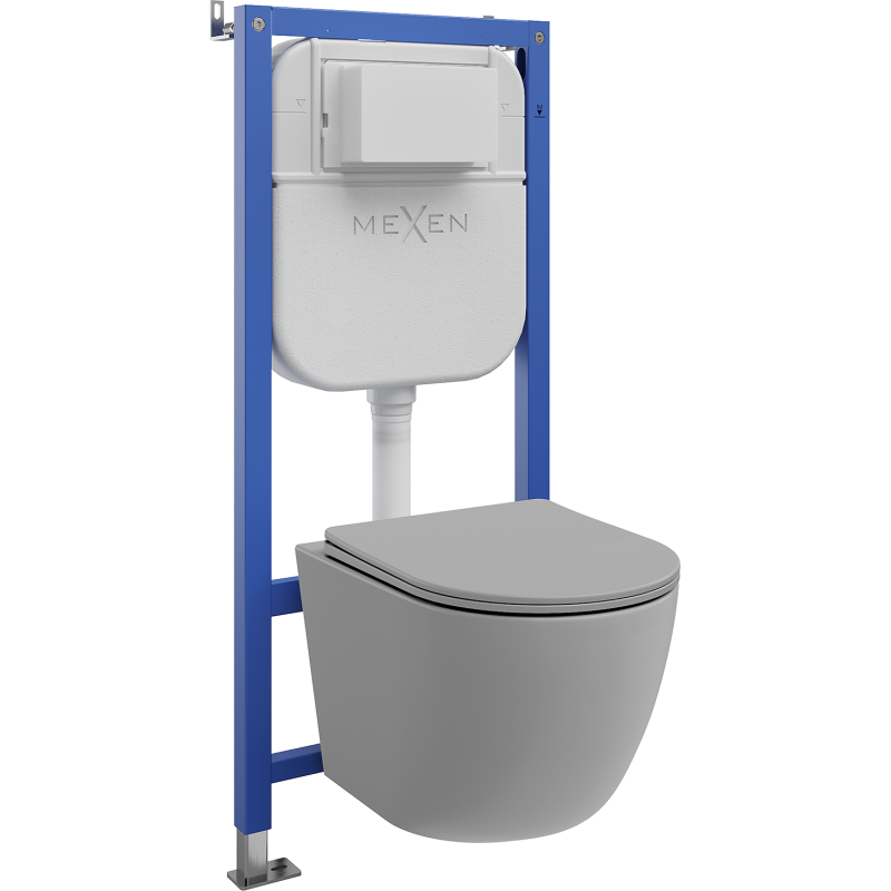 Mexen Lena wall-mounted WC set with Tex Air E pneumatic frame, WC bowl, and soft-close seat, light gray matte - 610930224061A