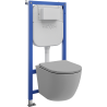Mexen Lena wall-mounted WC set with Tex Air E pneumatic frame, WC bowl, and soft-close seat, light gray matte - 610930224061A