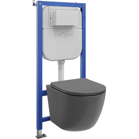 Mexen Lena WC Concealed Set Tex Air E Pneumatic Frame with Toilet Bowl and Soft-Close Seat, Dark Gray Matte - 610930224071A