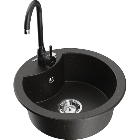 Mexen Diego 1-compartment granite sink with kitchen mixer tap Telma, Black/Gold - 6512-75-670200-70