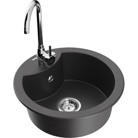 Mexen Diego 1-compartment granite sink with kitchen mixer tap Telma, Spotted black - 6512-76-670200-00