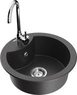 Mexen Diego 1-compartment granite sink with kitchen mixer tap Telma, Spotted black - 6512-76-670200-00