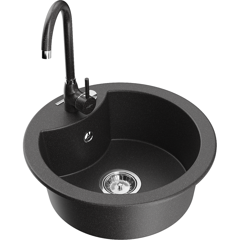 Mexen Diego 1-bowl granite sink with Telma kitchen tap, black speckled - 6512-76-670200-76