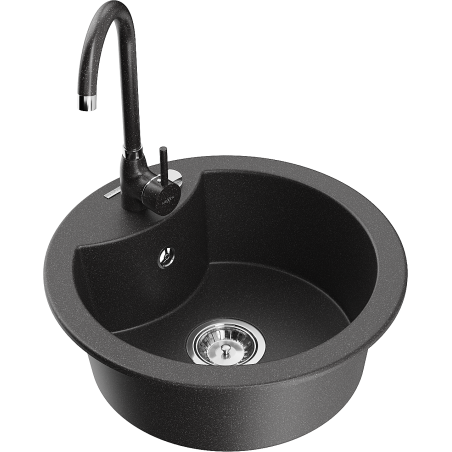Mexen Diego 1-bowl granite sink with Telma kitchen tap, black speckled - 6512-76-670200-76