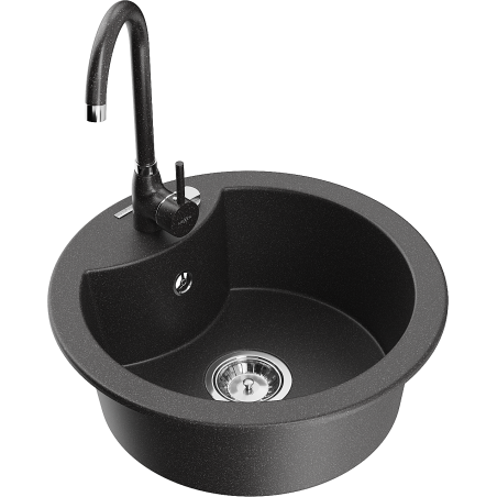 Mexen Diego 1-compartment granite sink with kitchen mixer tap Telma, Spotted black - 6512-76-670200-76