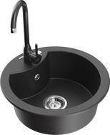 Mexen Diego 1-compartment granite sink with kitchen mixer tap Telma, Spotted black - 6512-76-670200-76