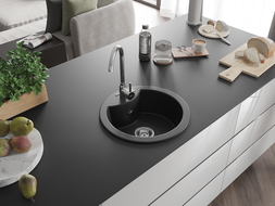 Mexen Diego single-bowl granite sink with Telma kitchen tap, black - 6512-77-670200-00