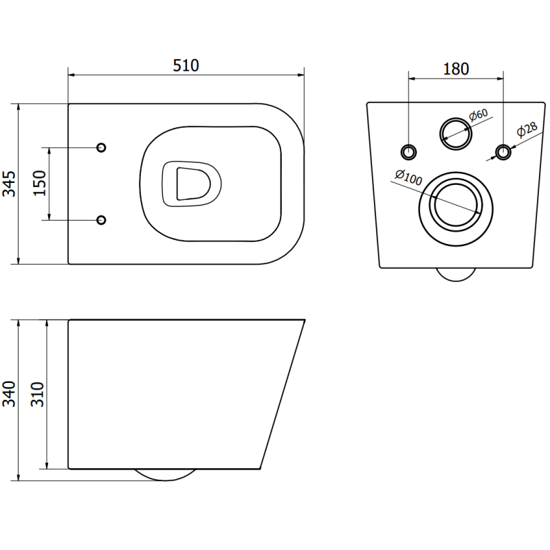 Mexen Teo WC Concealed Set Tex E Frame with Tornado Bowl and Soft Close Seat, White - 610930850600T