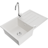 Mexen Bruno granite kitchen sink 1-bowl with drainer and Telma kitchen faucet, white - 6513-20-670200-00