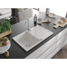 Mexen Bruno granite kitchen sink 1-bowl with drainer and Telma kitchen faucet, white - 6513-20-670200-00