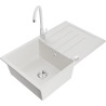 Mexen Bruno 1-compartment granite sink with a drip tray and kitchen mixer tap Telma, White - 6513-20-670200-20