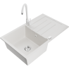 Mexen Bruno granite sink 1-bowl with drainer and Telma kitchen tap, white - 6513-20-670200-20