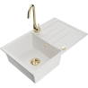 Mexen Bruno granite single-bowl sink with drainer and Telma kitchen faucet, white - 6513-20-670200-50