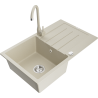 Mexen Bruno 1-bowl granite sink with drainer and Telma kitchen faucet, beige - 6513-69-670200-69
