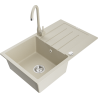 Mexen Bruno granite kitchen sink 1-bowl with drainer and Telma kitchen tap, beige - 6513-69-670200-69