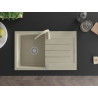 Mexen Bruno 1-bowl granite sink with drainer and Telma kitchen faucet, beige - 6513-69-670200-69